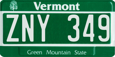 VT license plate ZNY349