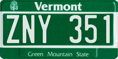 VT license plate ZNY351