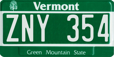 VT license plate ZNY354
