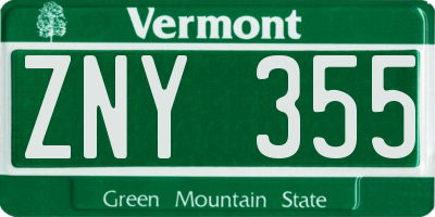 VT license plate ZNY355