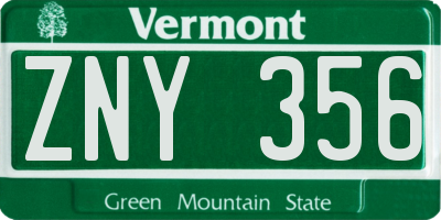 VT license plate ZNY356