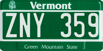 VT license plate ZNY359