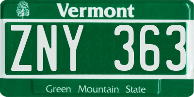 VT license plate ZNY363
