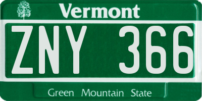VT license plate ZNY366