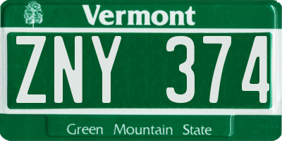 VT license plate ZNY374