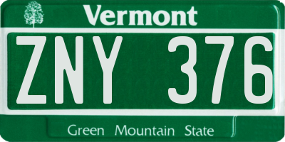 VT license plate ZNY376