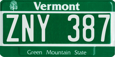 VT license plate ZNY387