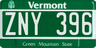 VT license plate ZNY396