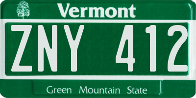 VT license plate ZNY412