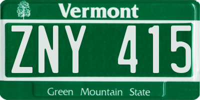 VT license plate ZNY415