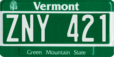 VT license plate ZNY421