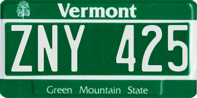 VT license plate ZNY425