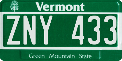 VT license plate ZNY433
