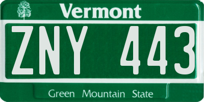 VT license plate ZNY443