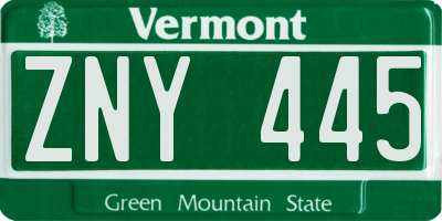 VT license plate ZNY445