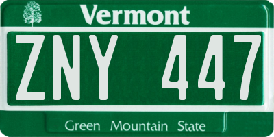 VT license plate ZNY447