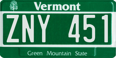 VT license plate ZNY451