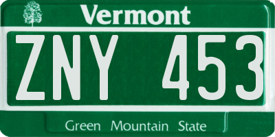 VT license plate ZNY453