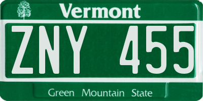 VT license plate ZNY455