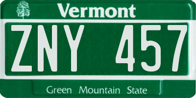 VT license plate ZNY457