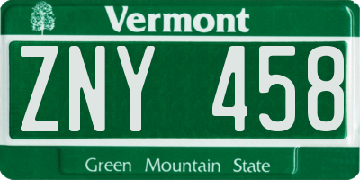 VT license plate ZNY458
