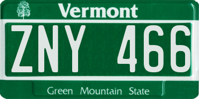 VT license plate ZNY466