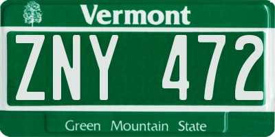 VT license plate ZNY472