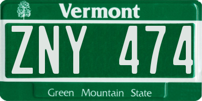 VT license plate ZNY474