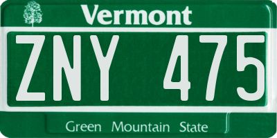VT license plate ZNY475