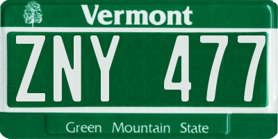 VT license plate ZNY477