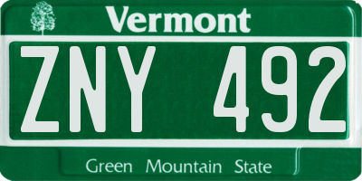 VT license plate ZNY492