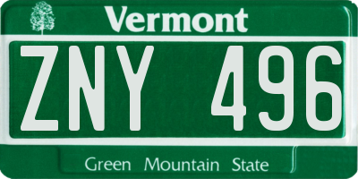 VT license plate ZNY496