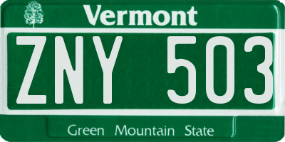VT license plate ZNY503