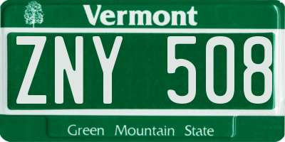 VT license plate ZNY508