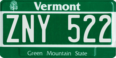 VT license plate ZNY522