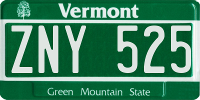 VT license plate ZNY525