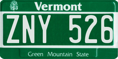 VT license plate ZNY526