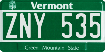 VT license plate ZNY535