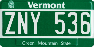 VT license plate ZNY536
