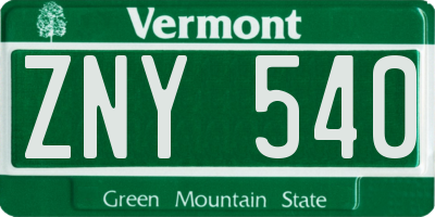VT license plate ZNY540