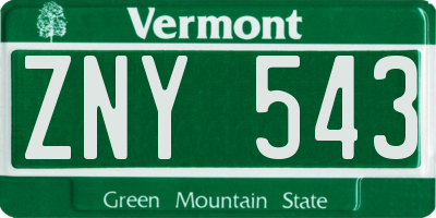 VT license plate ZNY543