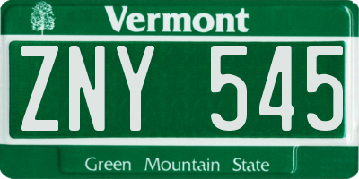 VT license plate ZNY545