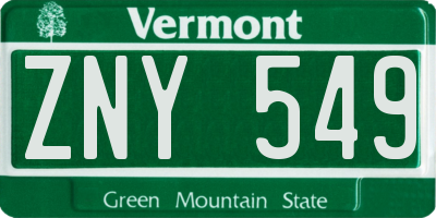 VT license plate ZNY549