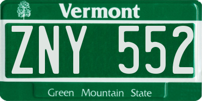VT license plate ZNY552