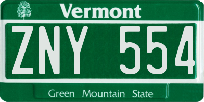 VT license plate ZNY554