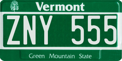 VT license plate ZNY555