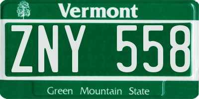VT license plate ZNY558