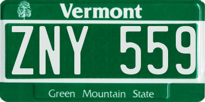 VT license plate ZNY559