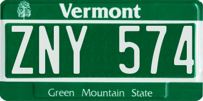 VT license plate ZNY574