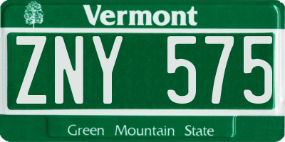 VT license plate ZNY575